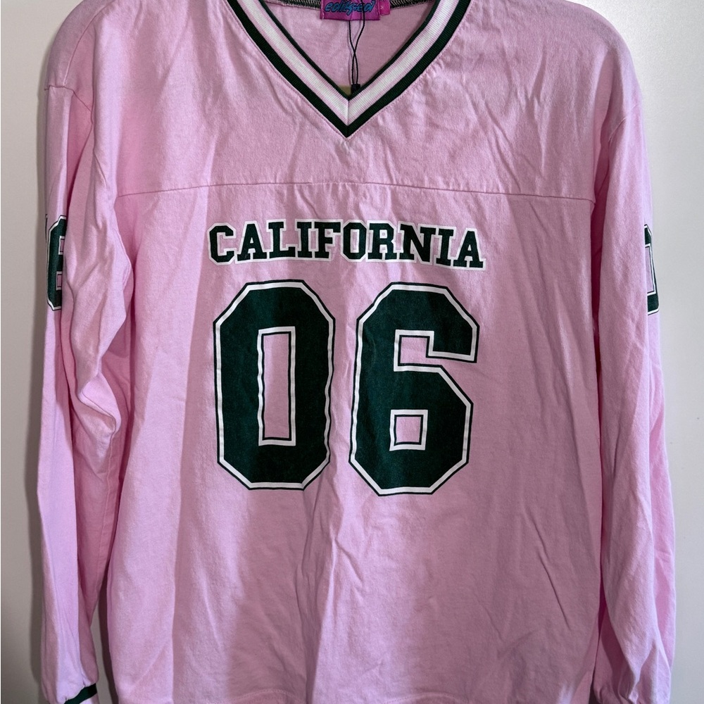Edikted Pink California 06 Varsity Jersey Long Sleeve Top (M)